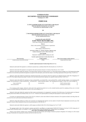 Thumbnail East West Bancorp
 10-K Annual Report 2022