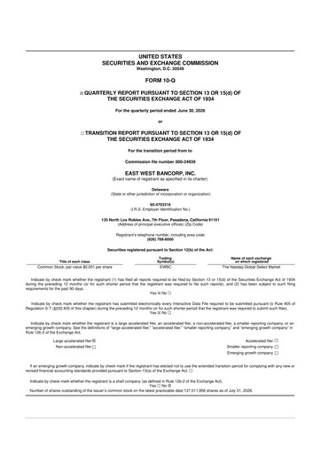 Miniature East West Bancorp
 10-Q Rapport trimestriel 2026 