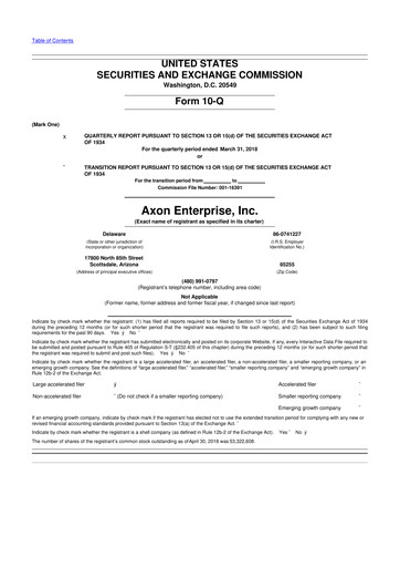 Thumbnail Axon Enterprise
 10-Q Quarterly Report FY2018 