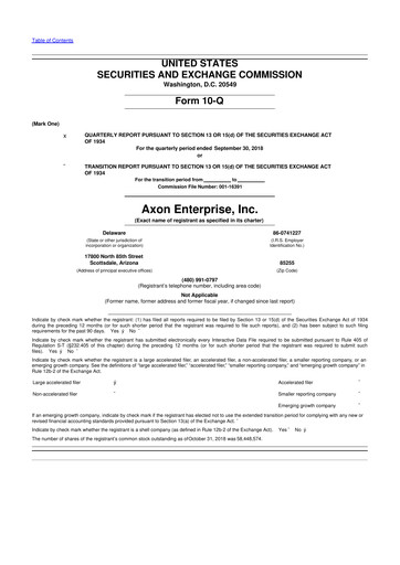 Thumbnail Axon Enterprise
 10-Q Quarterly Report FY2018 