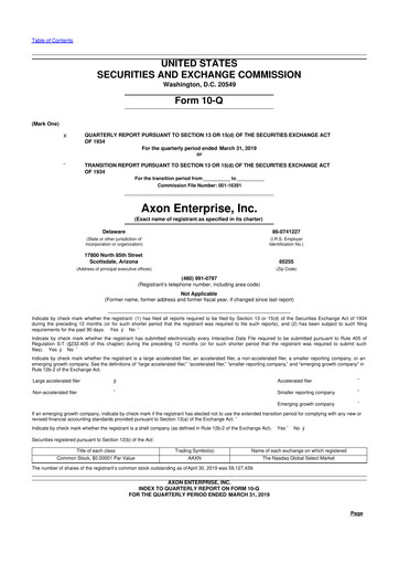 Thumbnail Axon Enterprise
 10-Q Quarterly Report FY2019 
