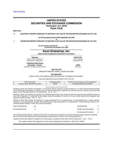 Thumbnail Axon Enterprise
 10-Q Quarterly Report FY2022 
