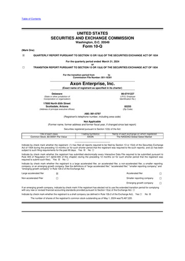 Thumbnail Axon Enterprise
 10-Q Quarterly Report FY2024 