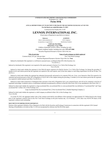 Thumbnail Lennox 10-K Annual Report 2013