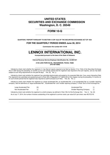 Miniature Lennox 10-Q Rapport trimestriel 2014 