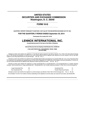 Miniature Lennox 10-Q Rapport trimestriel 2014 