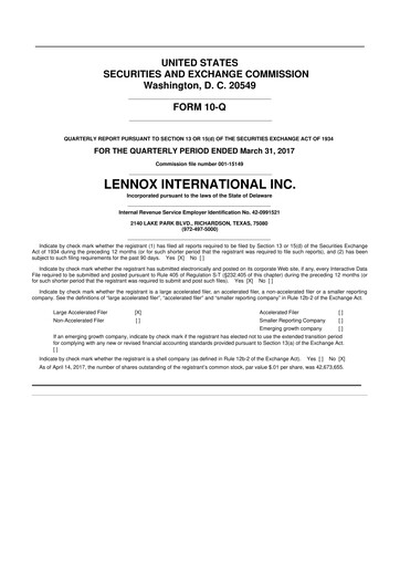 Miniature Lennox 10-Q Rapport trimestriel 2017 