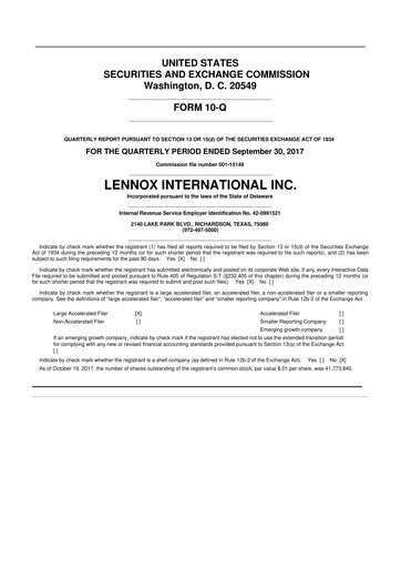 Miniature Lennox 10-Q Rapport trimestriel 2017 