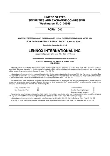 Miniature Lennox 10-Q Rapport trimestriel 2018 