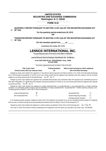 Miniature Lennox 10-Q Rapport trimestriel 2019 