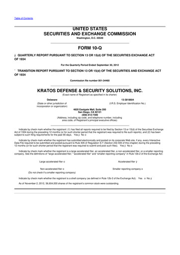 Thumbnail Kratos Defense & Security Solutions 10-Q Quarterly Report FY2012 