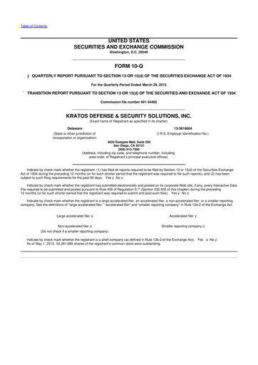 Thumbnail Kratos Defense & Security Solutions 10-Q Quarterly Report FY2015 