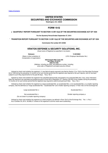 Thumbnail Kratos Defense & Security Solutions 10-Q Quarterly Report FY2015 