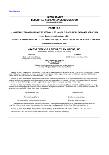 Thumbnail Kratos Defense & Security Solutions 10-Q Quarterly Report FY2018 