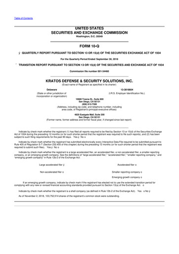 Thumbnail Kratos Defense & Security Solutions 10-Q Quarterly Report FY2018 