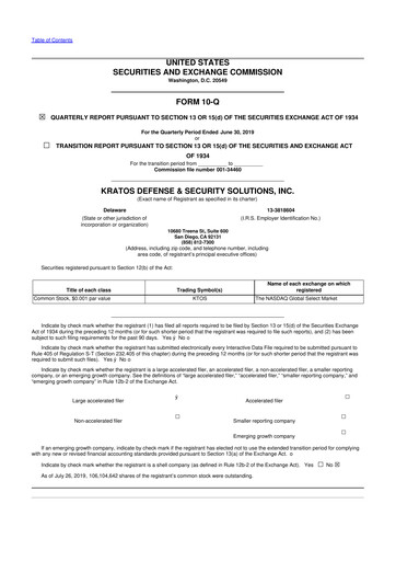 Thumbnail Kratos Defense & Security Solutions 10-Q Quarterly Report FY2019 