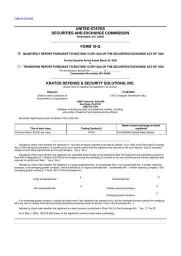 Thumbnail Kratos Defense & Security Solutions 10-Q Quarterly Report FY2020 