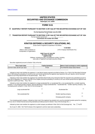 Thumbnail Kratos Defense & Security Solutions 10-Q Quarterly Report FY2020 