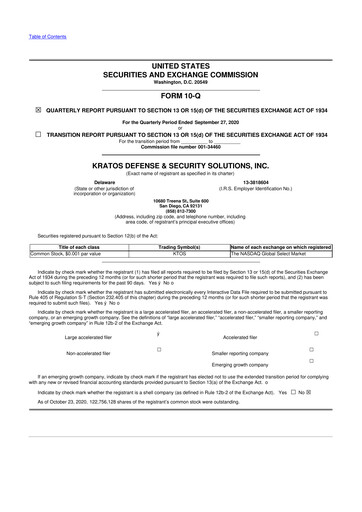 Thumbnail Kratos Defense & Security Solutions 10-Q Quarterly Report FY2020 