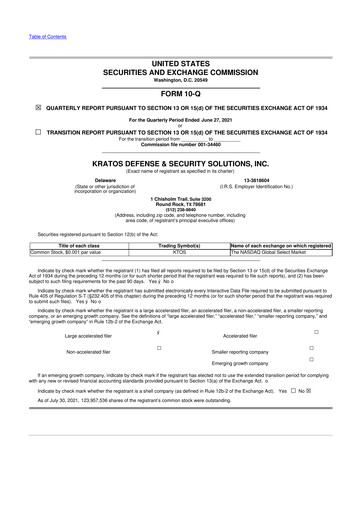 Thumbnail Kratos Defense & Security Solutions 10-Q Quarterly Report FY2021 