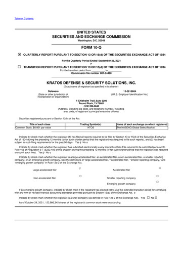 Thumbnail Kratos Defense & Security Solutions 10-Q Quarterly Report FY2021 