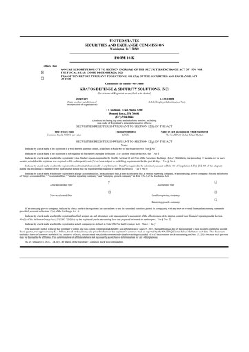 Thumbnail Kratos Defense & Security Solutions 10-K Annual Report 2021