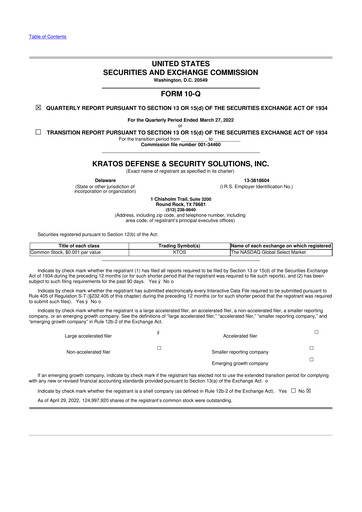 Thumbnail Kratos Defense & Security Solutions 10-Q Quarterly Report FY2022 