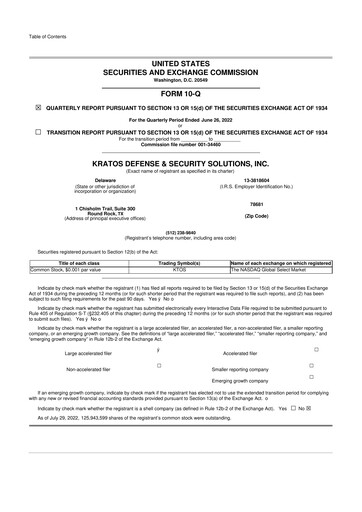 Thumbnail Kratos Defense & Security Solutions 10-Q Quarterly Report FY2022 