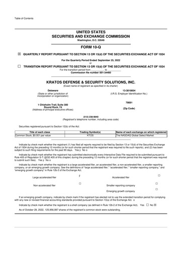 Thumbnail Kratos Defense & Security Solutions 10-Q Quarterly Report FY2022 