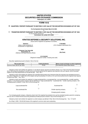 Thumbnail Kratos Defense & Security Solutions 10-Q Quarterly Report FY2025 
