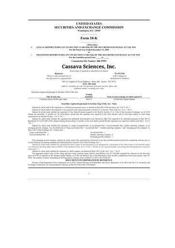 Thumbnail Cassava Sciences
 10-K Annual Report 2020