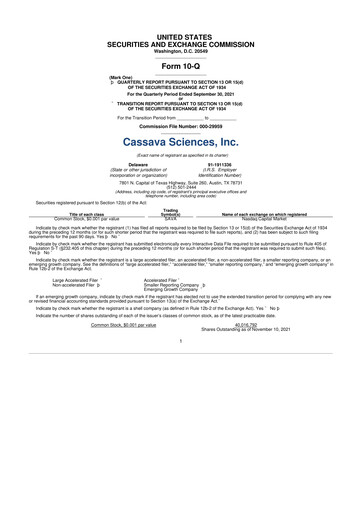 Thumbnail Cassava Sciences
 10-Q Quarterly Report FY2021 