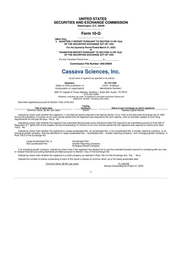 Thumbnail Cassava Sciences
 10-Q Quarterly Report FY2023 