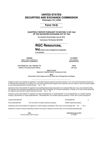 Miniature RGC Resources 10-Q Rapport trimestriel 2016 