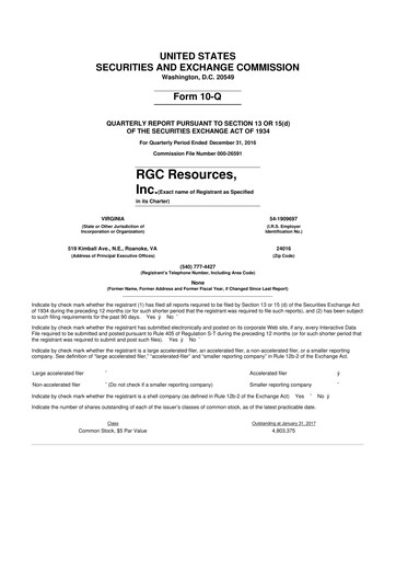 Miniature RGC Resources 10-Q Rapport trimestriel 2017 