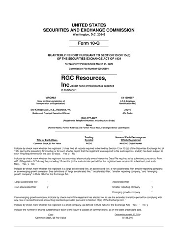 Miniature RGC Resources 10-Q Rapport trimestriel 2020 