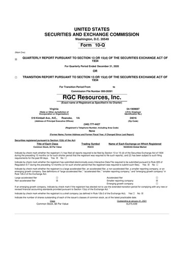 Miniature RGC Resources 10-Q Rapport trimestriel 2021 