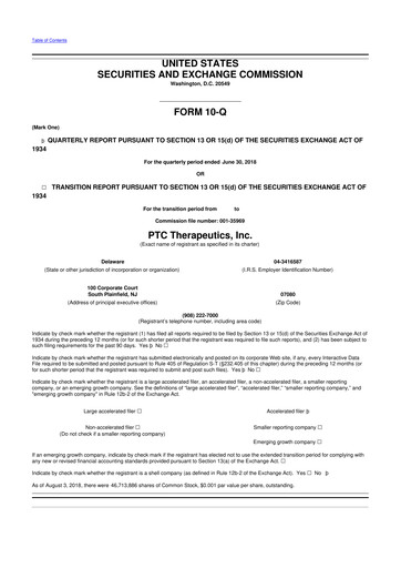 Thumbnail PTC Therapeutics
 10-Q Quarterly Report FY2018 