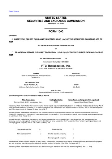 Thumbnail PTC Therapeutics
 10-Q Quarterly Report FY2019 