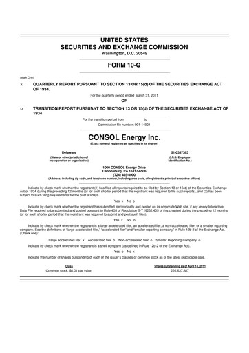 Thumbnail CNX Resources
 10-Q Quarterly Report FY2011 
