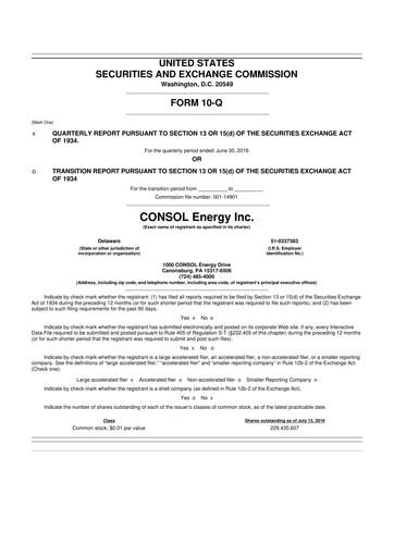 Thumbnail CNX Resources
 10-Q Quarterly Report FY2016 