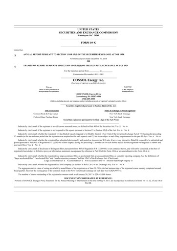 Thumbnail CNX Resources
 10-K Annual Report 2016