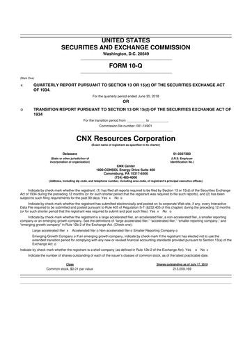 Thumbnail CNX Resources
 10-Q Quarterly Report FY2018 