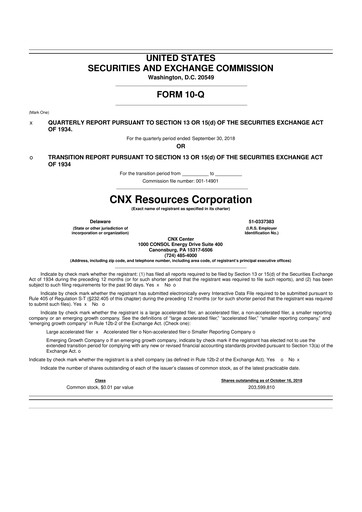 Thumbnail CNX Resources
 10-Q Quarterly Report FY2018 