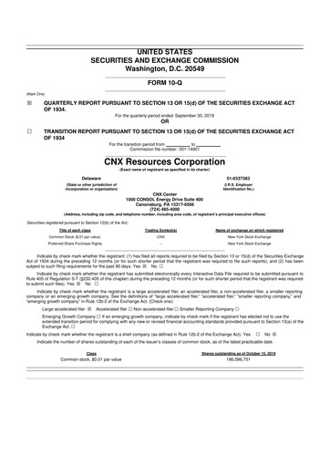 Thumbnail CNX Resources
 10-Q Quarterly Report FY2019 
