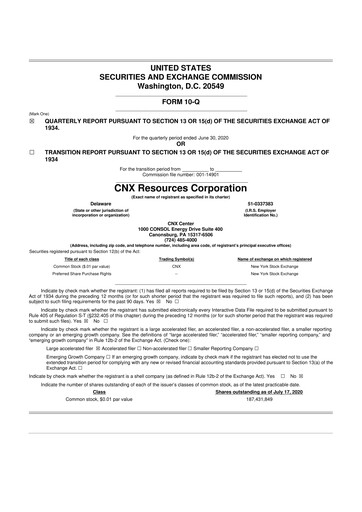 Thumbnail CNX Resources
 10-Q Quarterly Report FY2020 