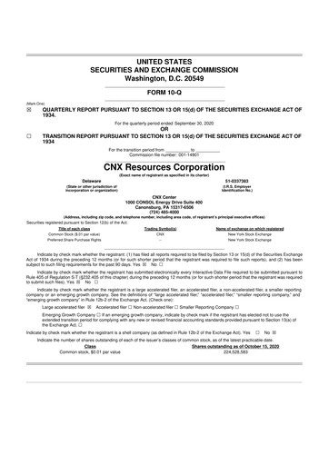 Thumbnail CNX Resources
 10-Q Quarterly Report FY2020 