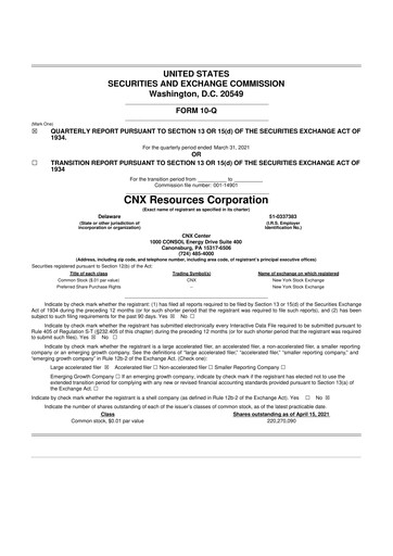 Thumbnail CNX Resources
 10-Q Quarterly Report FY2021 