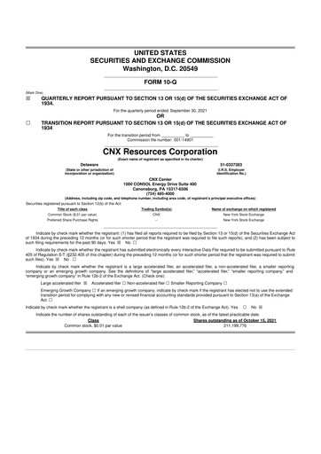 Thumbnail CNX Resources
 10-Q Quarterly Report FY2021 