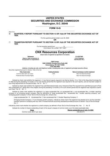 Thumbnail CNX Resources
 10-Q Quarterly Report FY2022 